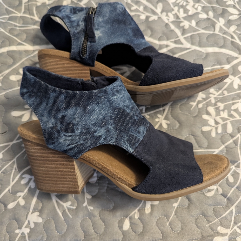 Toms Denim Women's Eliana Peep-Toe Cutout Block-Heel Sandals Size 10